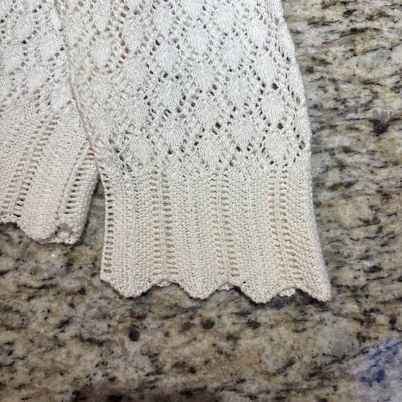 Vtg Cardigan Womens Xl Petite Knit Eyelet Scalloped 80s Cottagecore White Cream - Picture 4 of 8